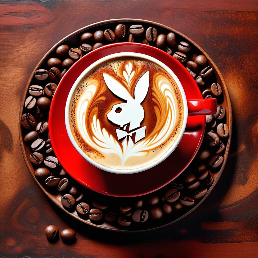 Latte Art Playboy Logo in Extravagant Red Cup