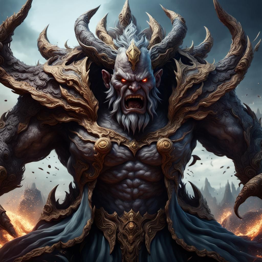 Angry God of Productivity in Detailed Matte Painting