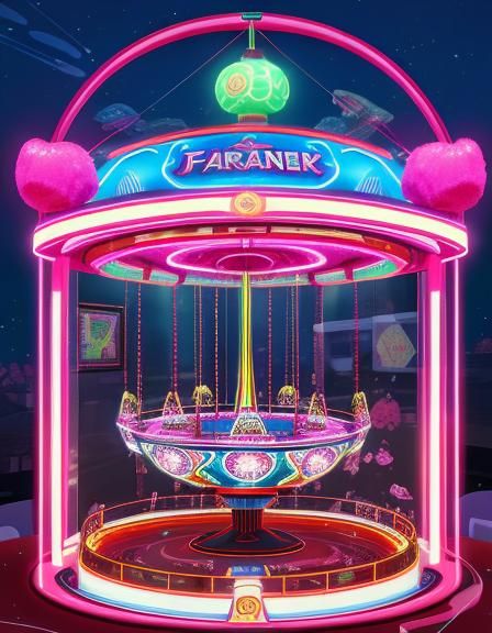 Futuristic Carnival Crane Game with Fractal Bears