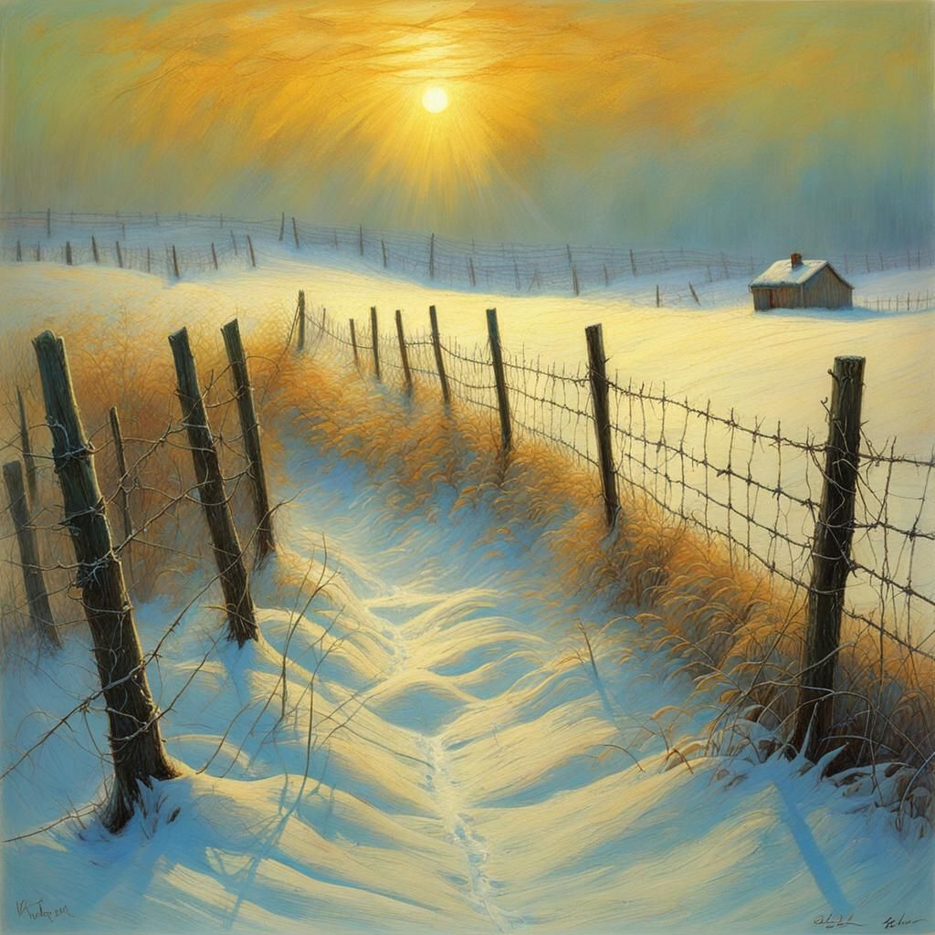 Winter Sun on Barbed Wire in Dark Surrealism