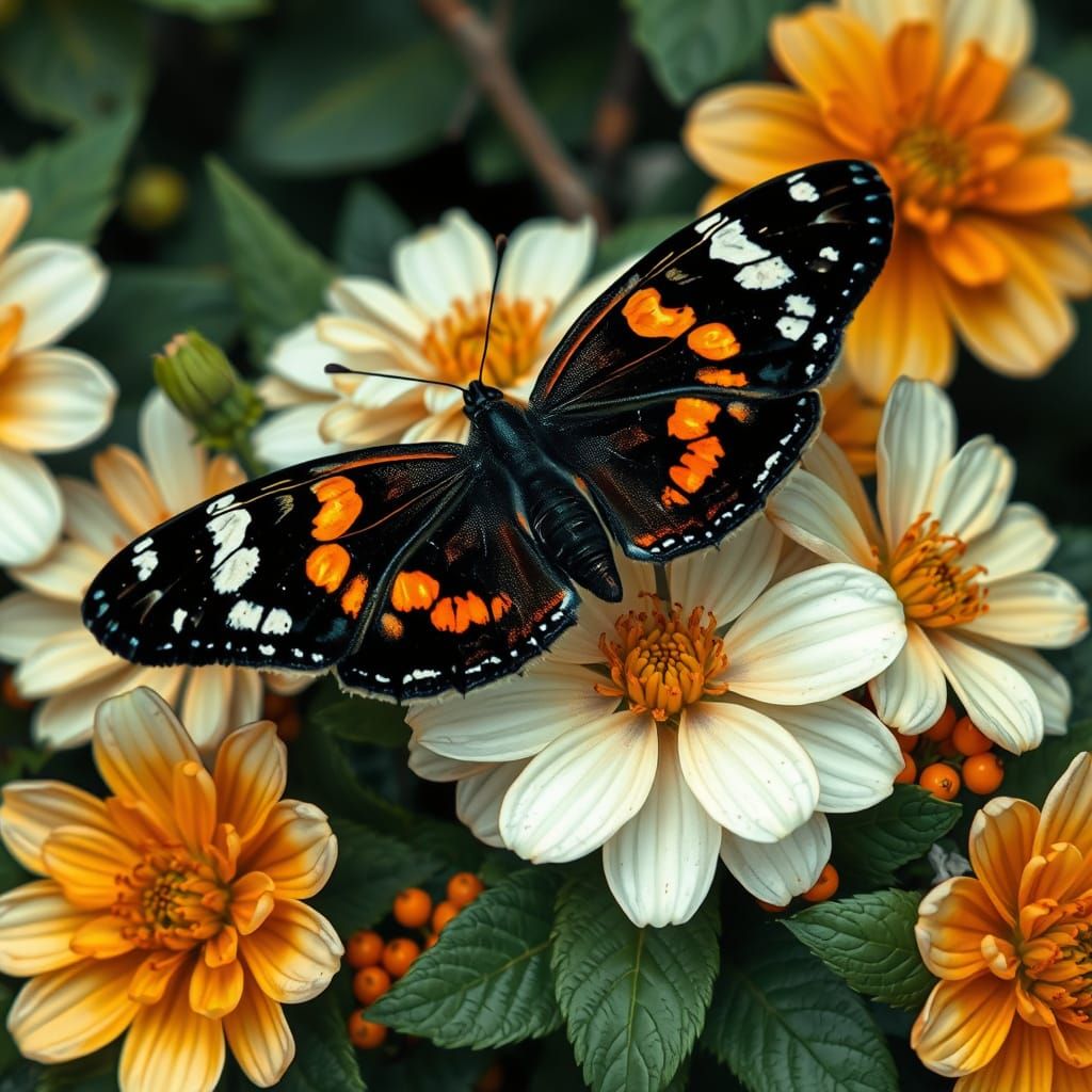 A stunning close-up illustration of a butterfly with black w...