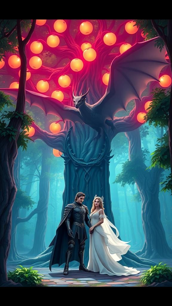 Adam and Eve with Dragon in Anime Style