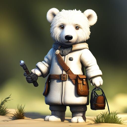 White Bear Adventurer in Winter, Digital Art