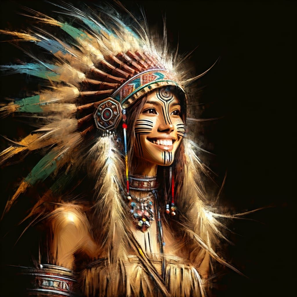 Vibrant Amazonian Warrior Woman in Tribal Headdress