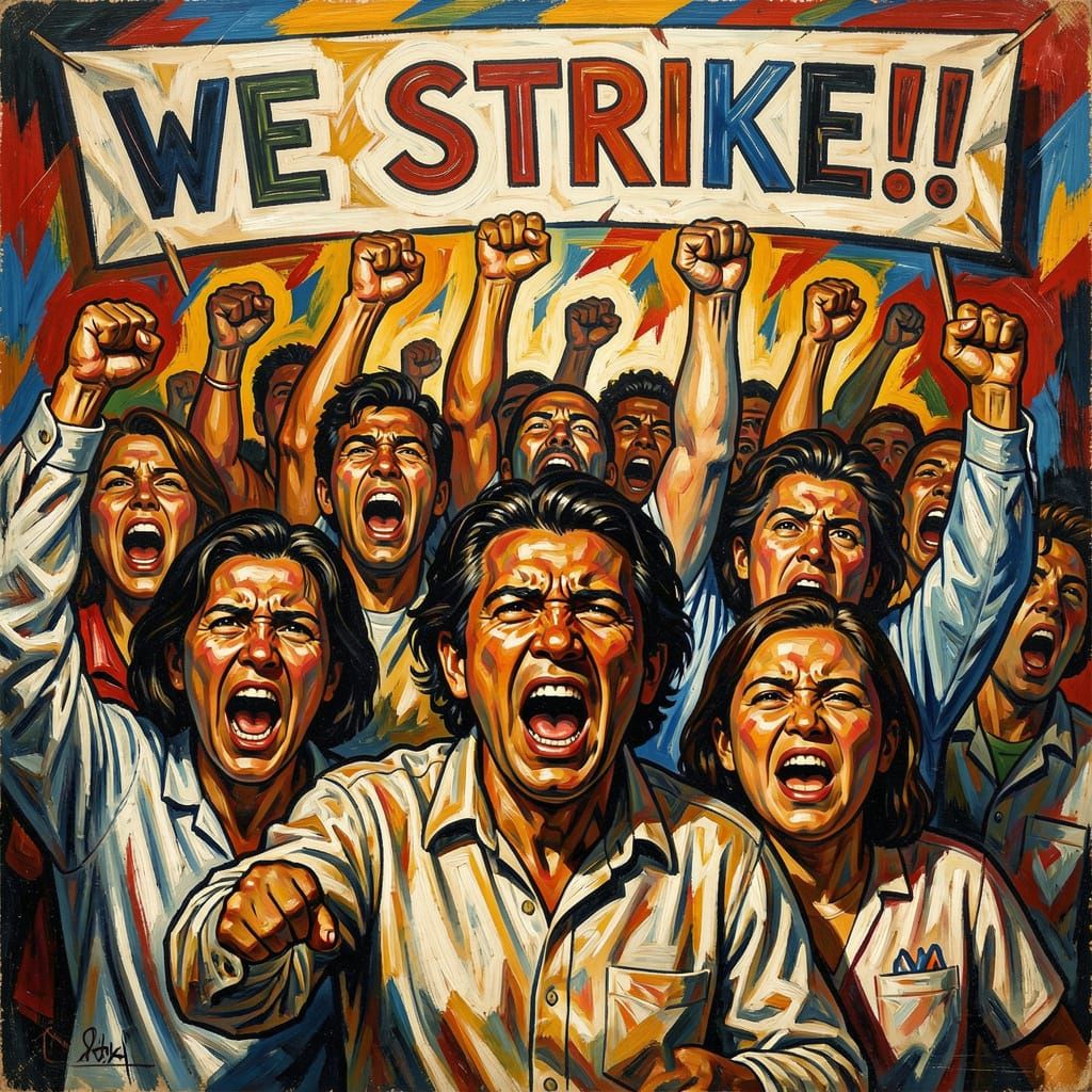 Determined People Unite in Social Realist Painting Style