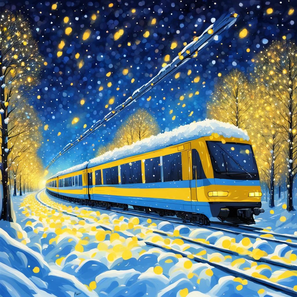 Dreamy Infinite Train in Snowy Night