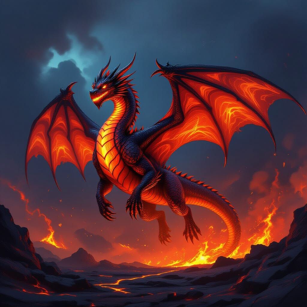 Majestic Lava Dragon Soars Through Volcanic Landscape