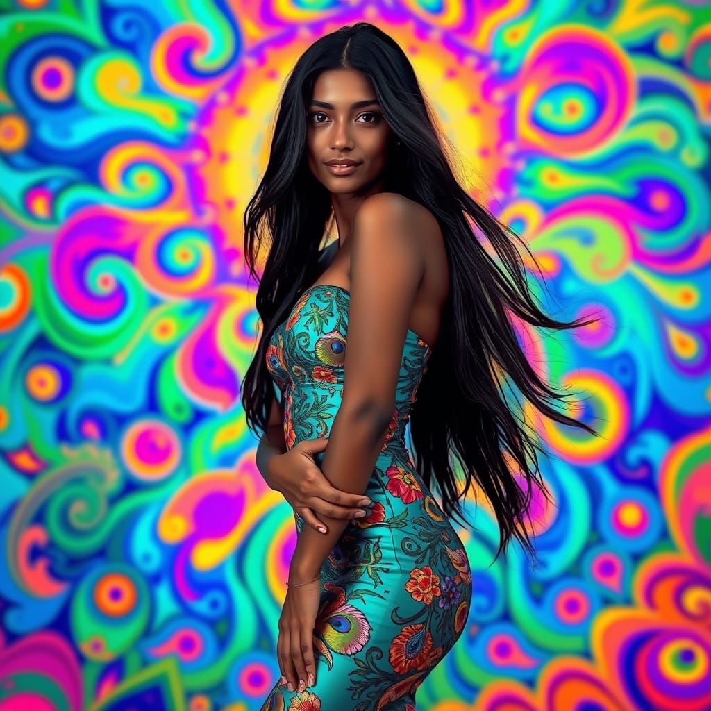 Psychedelic Goa Woman in Dreamlike Setting