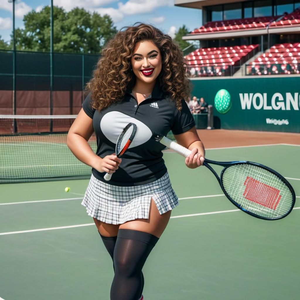 Curvy Women Play Tennis in Digital Art