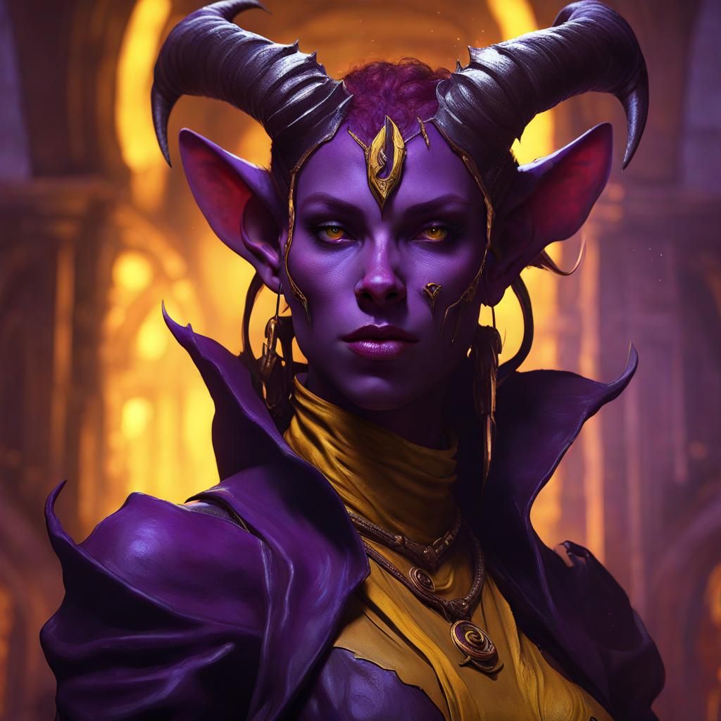Detailed Tiefling Portrait in Dark Fantasy Style