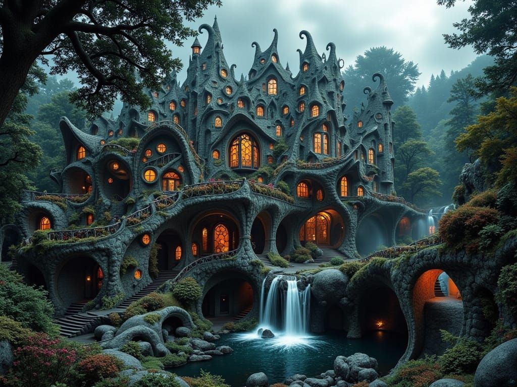 Haunting Dark Fantasy Castle in Gnarled Stone