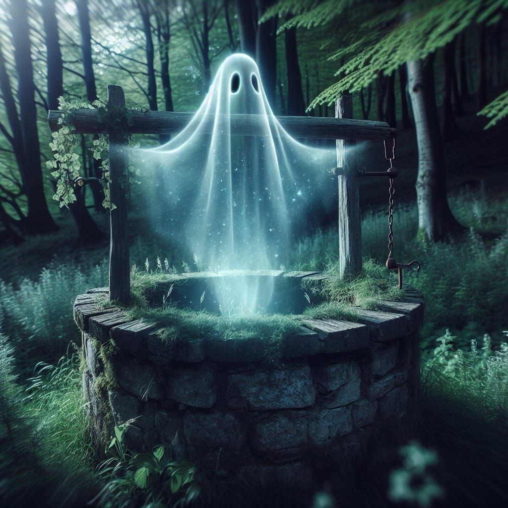 Ethereal Ghost Hovering Over a Wishing Well