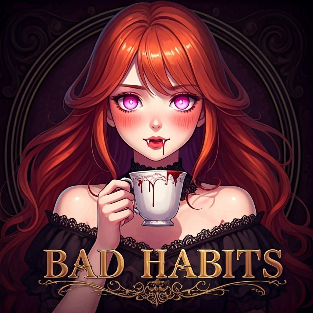 Elegant Woman with Fangs in Anime Manga Style