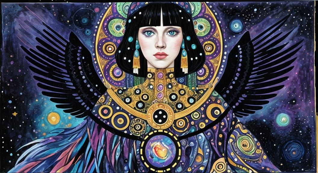 Nebula Feather Goddess in Klimt Style