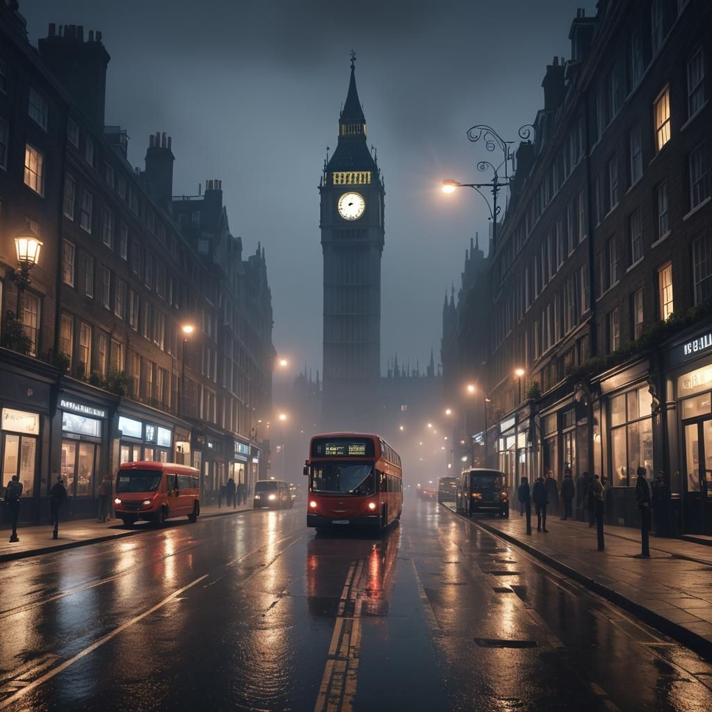 Foggy London Street at Night in 4K