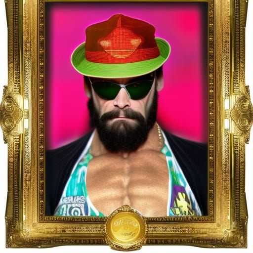 Macho Man Randy Savage Portrait in Gold Frame