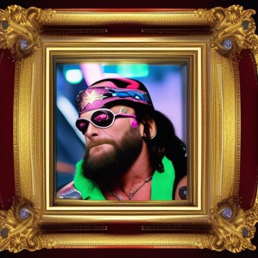 Macho Man Randy Savage Portrait in Gold Frame