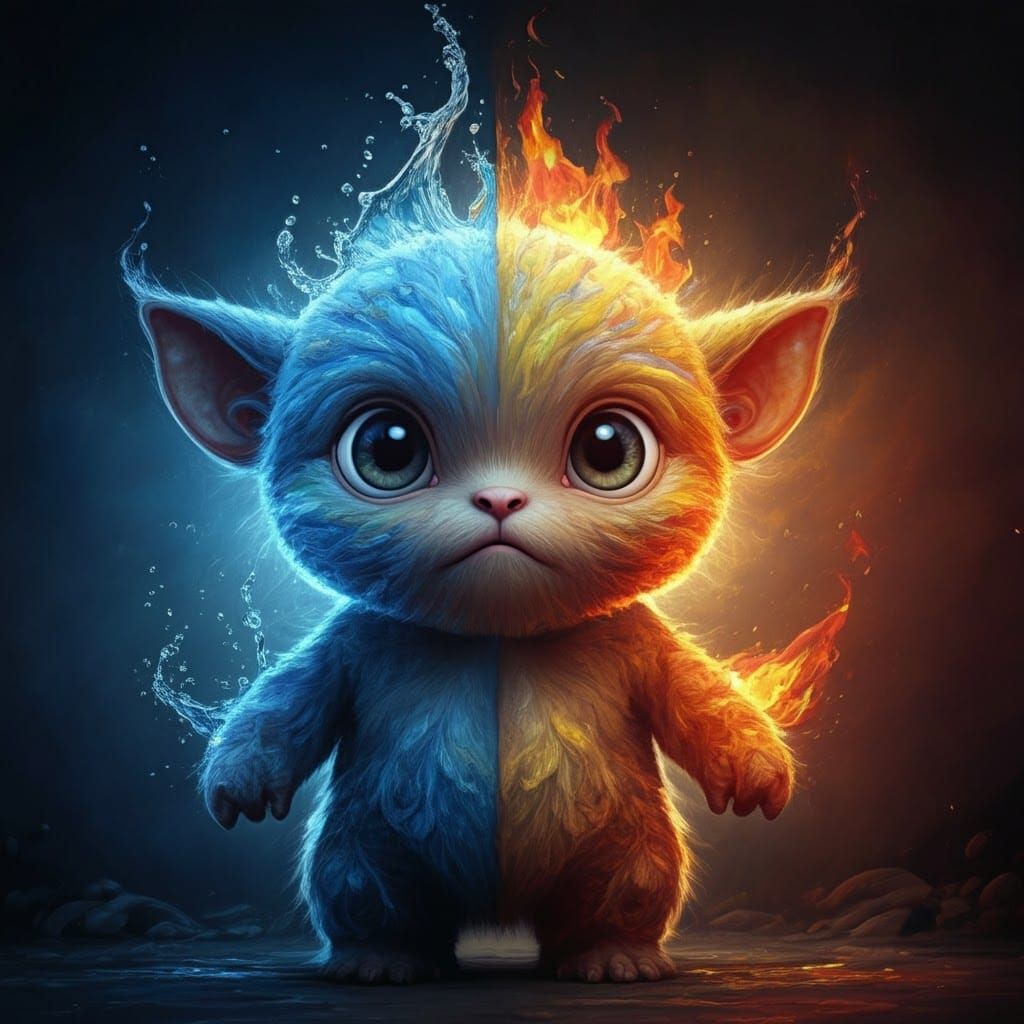 Elemental Creature Portrait in Neo-Impressionist Style