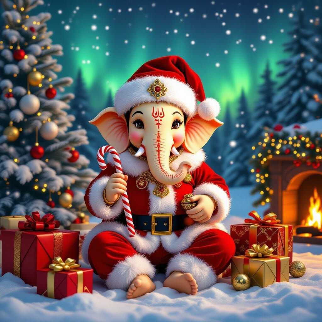 Lord Ganesha Celebrates Christmas: A Festive AI Image