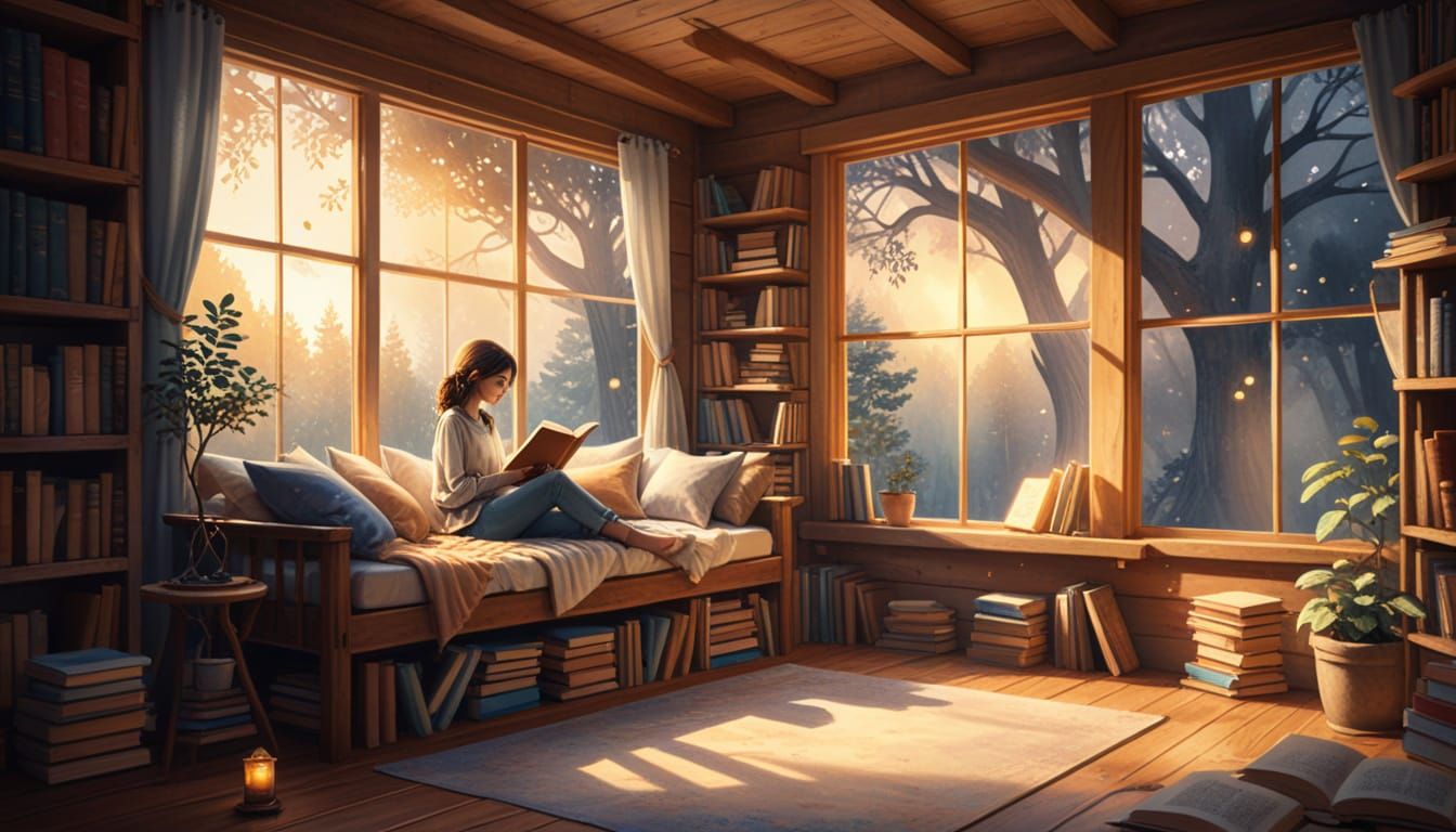 Cozy Treehouse View in Watercolor Illustration