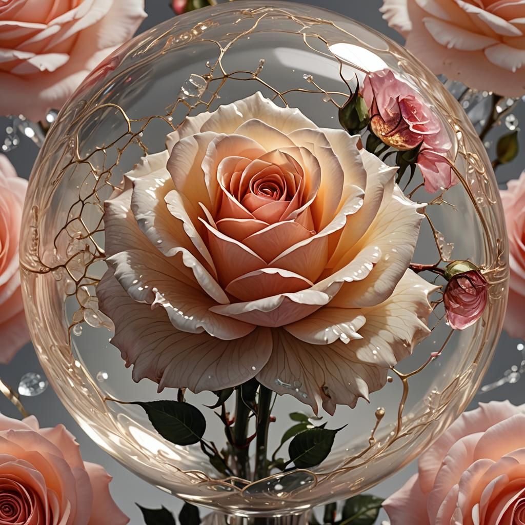 Rose in Resin Sphere: A Timeless Digital Artwork