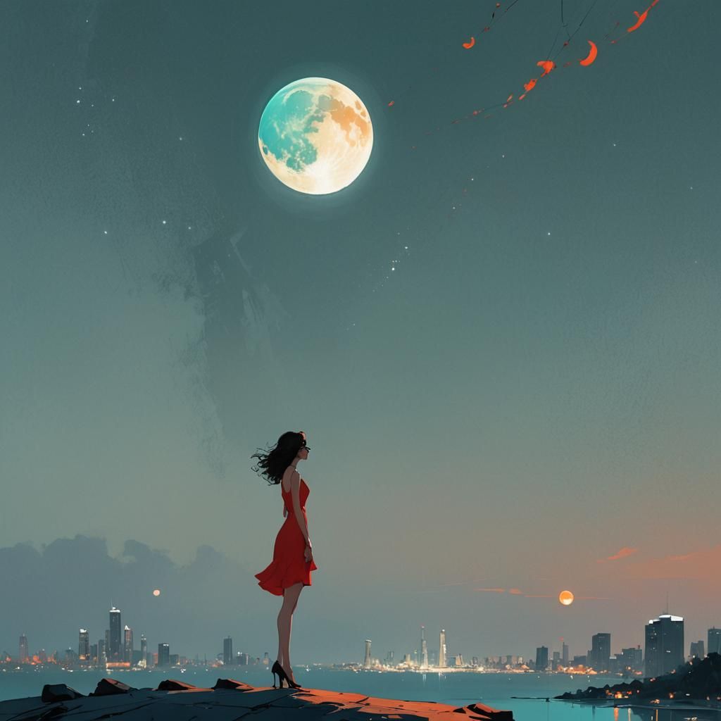 Romantic Moonlit Encounter in Matte Painting Style