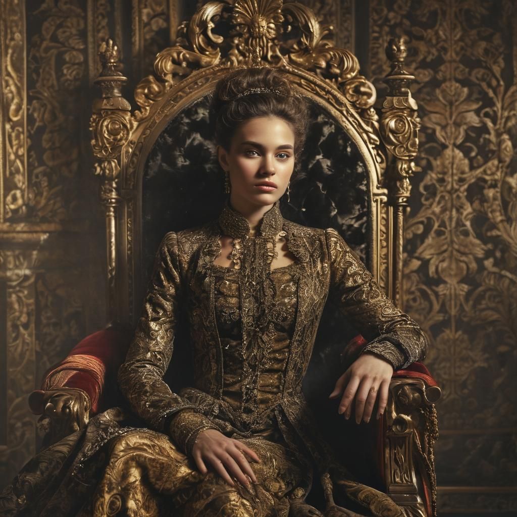 Baroque Beauty on Velvet Throne: A Decadent Portrait