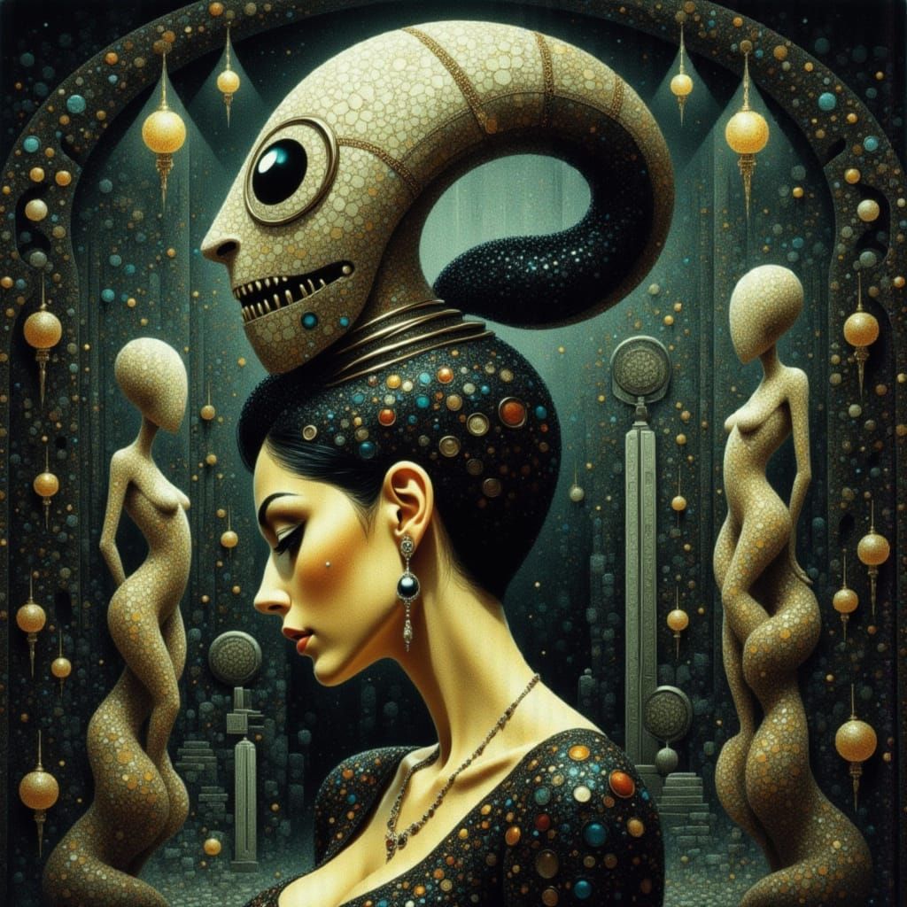 Surreal Dreamscape in Dark Gothic Futurism Style