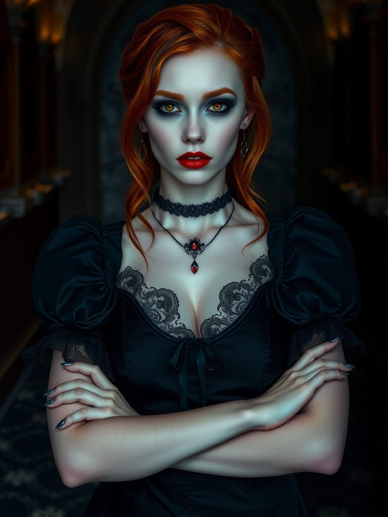 Gothic Vampire Portrait in Ancient Castle