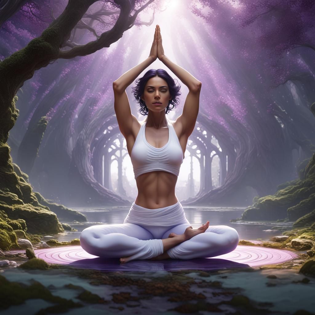 Powerful Goddess in Yoga Pose, Dark Fantasy Art