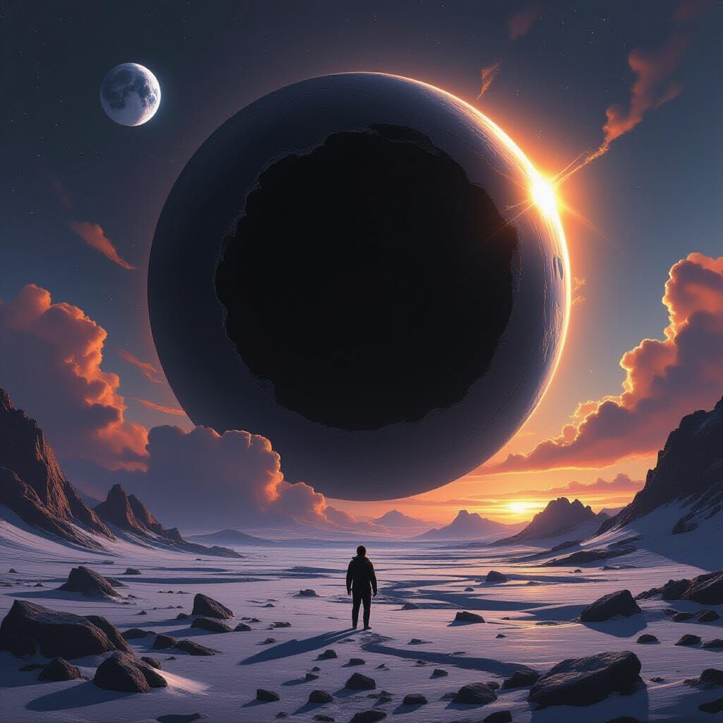 Cosmic Black Hole Engulfing Earth, Moon, and Sun