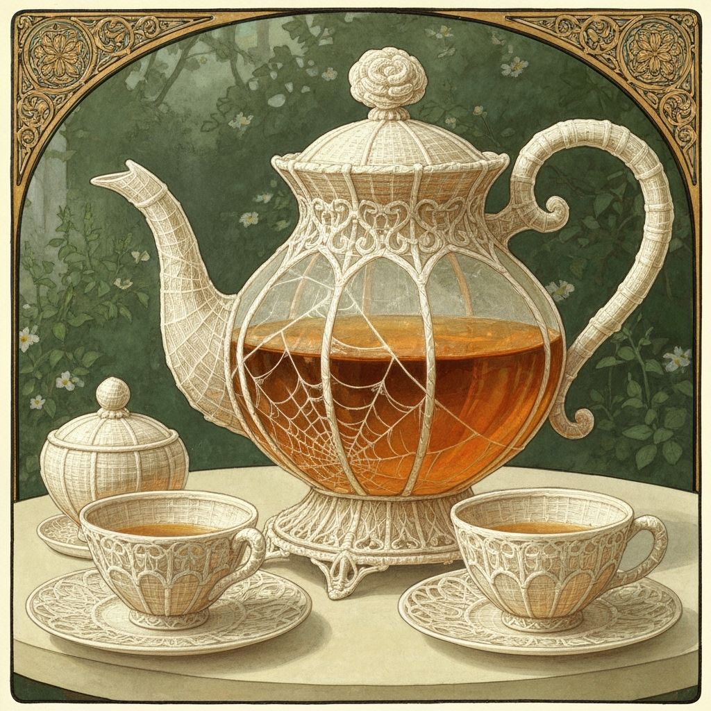 Elaborate Spider Silk Tea Service in Art Nouveau Style