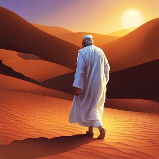 Sufi Elder's Desert Walk: Hyperrealistic Concept Art
