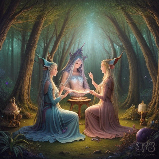 Ethereal Elves Play Magical Instruments in an Enchanted Fore...