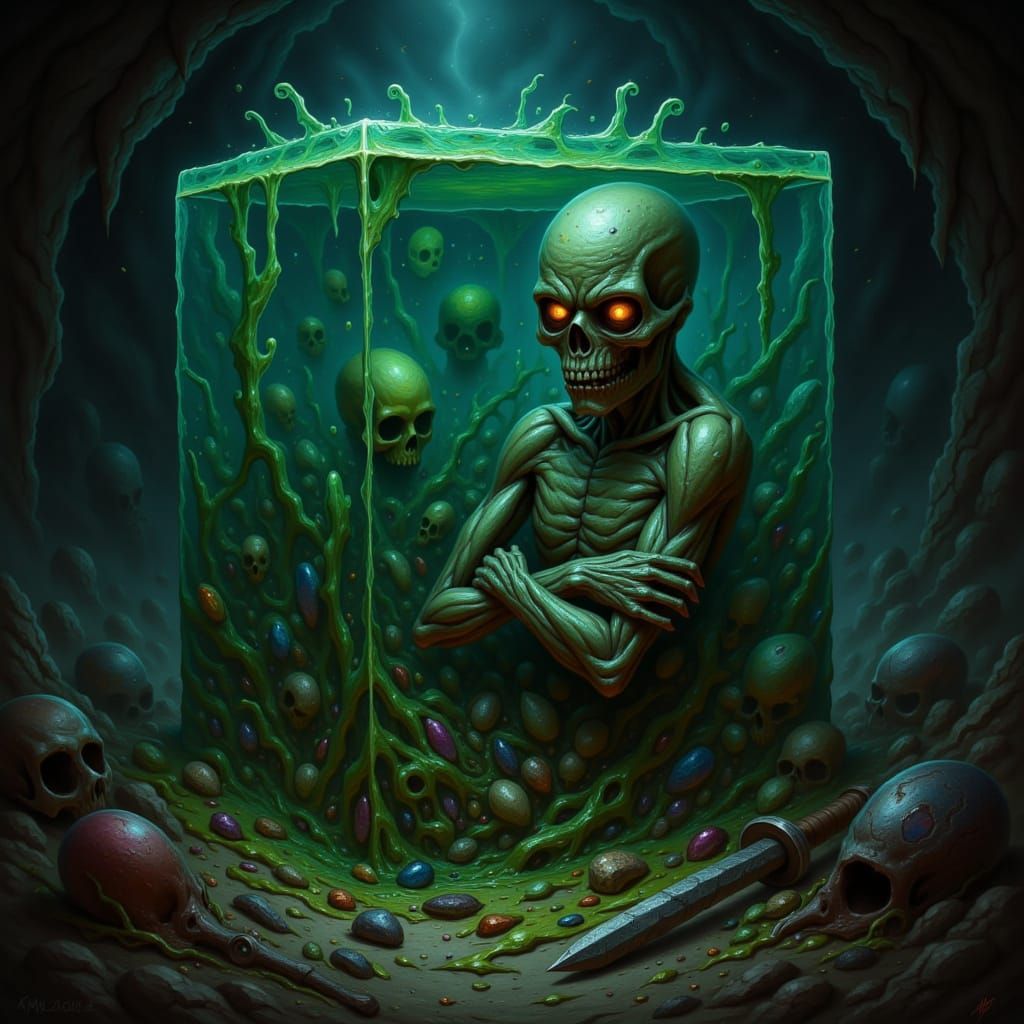 Frustrated Undead Zombie Trapped in Ooze Cube Dungeon