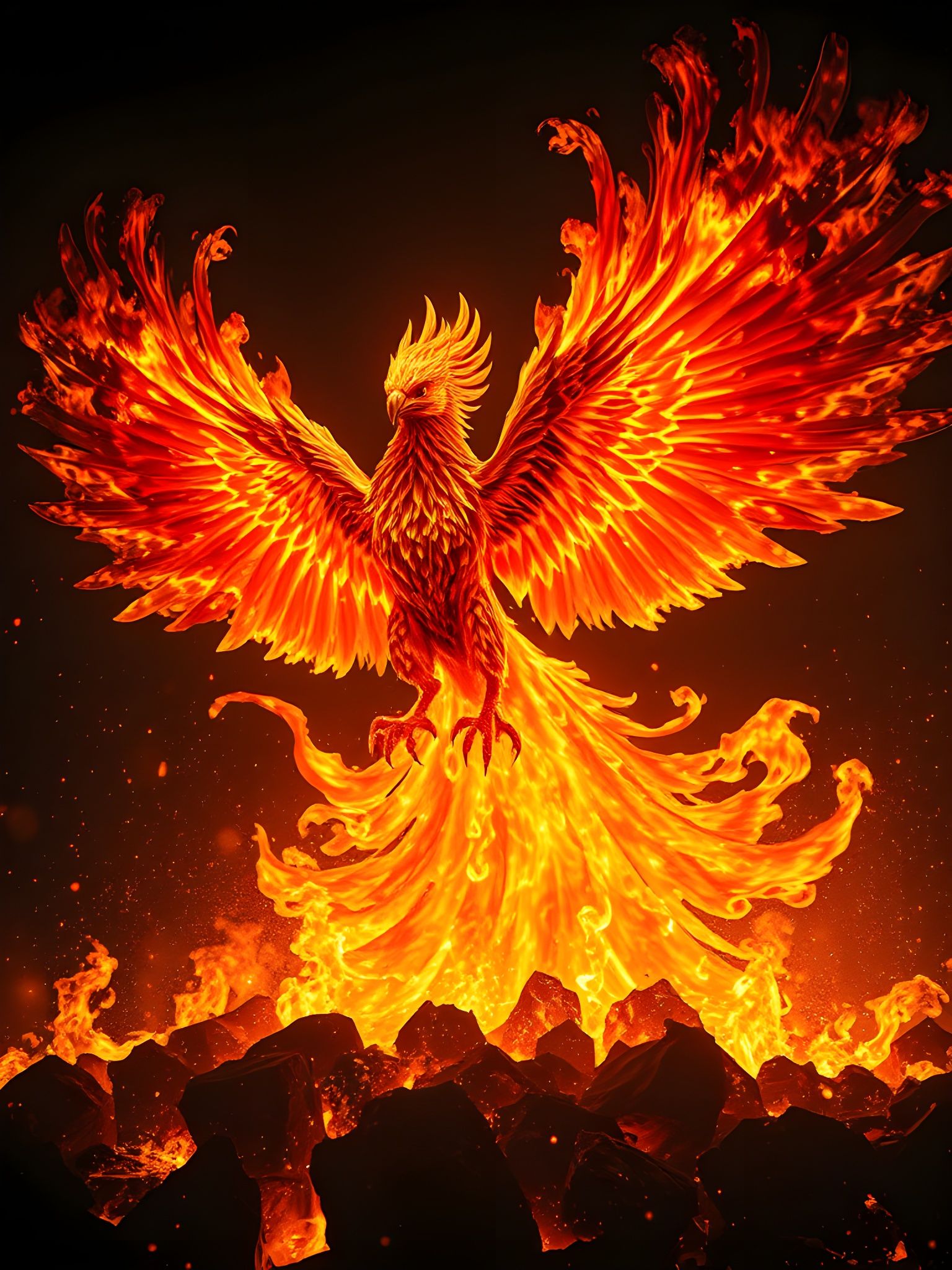 Dramatic Phoenix Ablaze with Fiery Wings