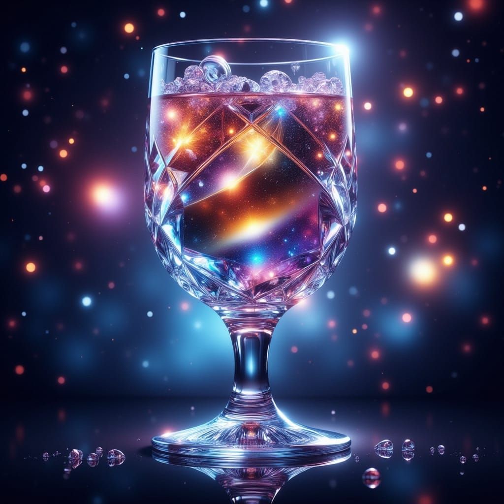 Crystal Goblet with Glowing Galaxy Liquid