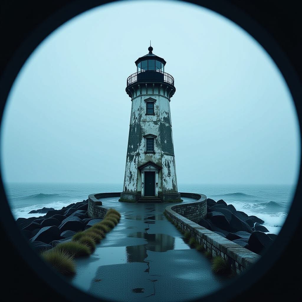 Weathered Lighthouse on Desolate Coast as Found Footage Horr...