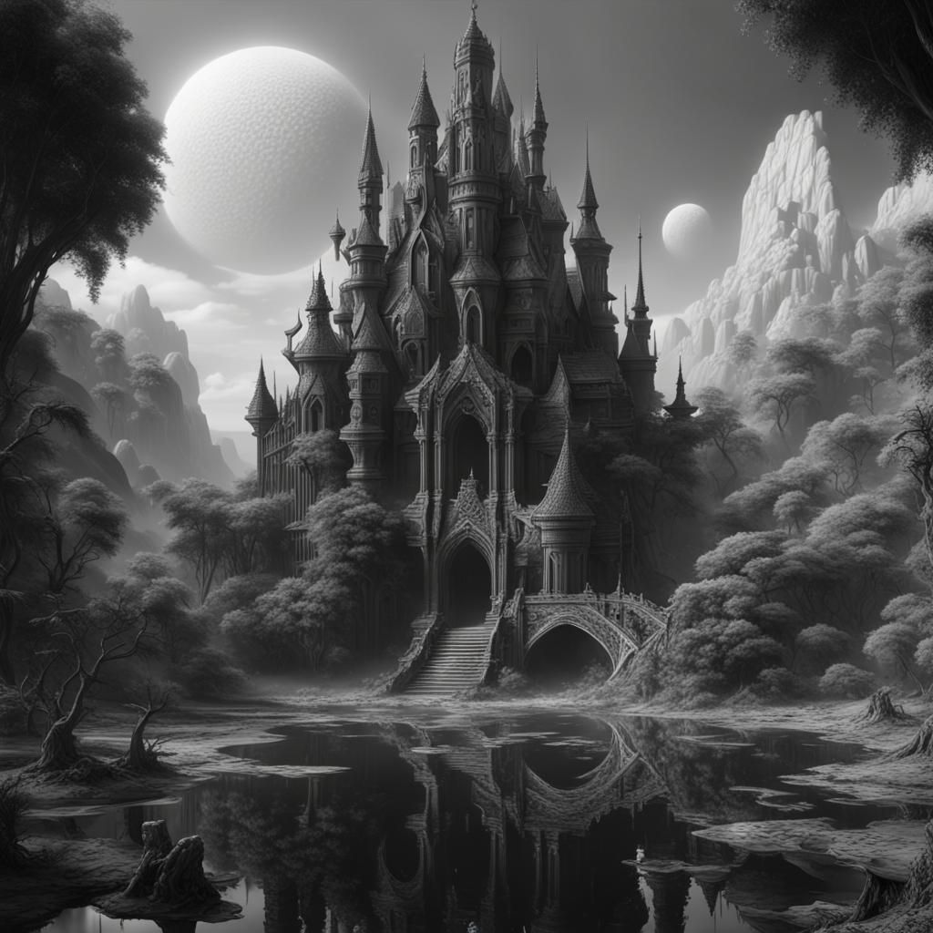 Psychedelic Monochrome Fantasy Concept Art