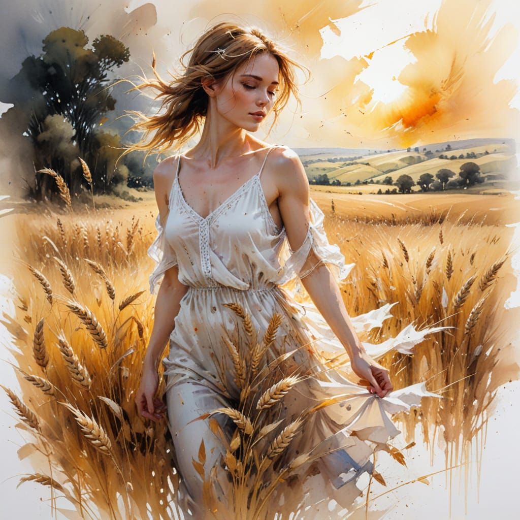 Golden Wheat Fields in Gentle Summer Breeze