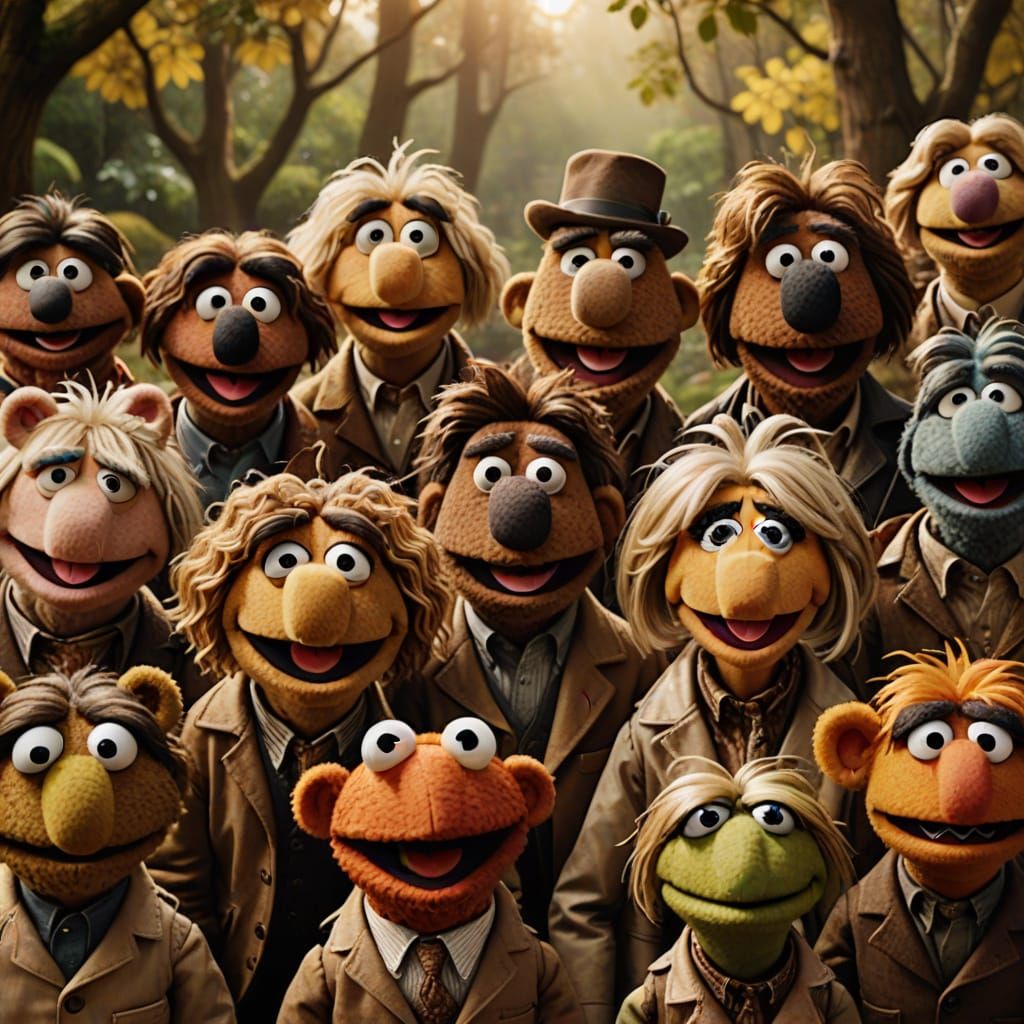 Whimsical Muppet Style Puppet Group Portrait
