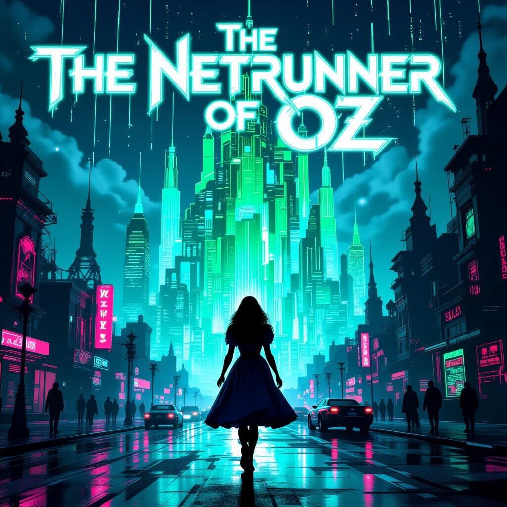 Cyberpunk Netrunner Dorothy in Neon Emerald City