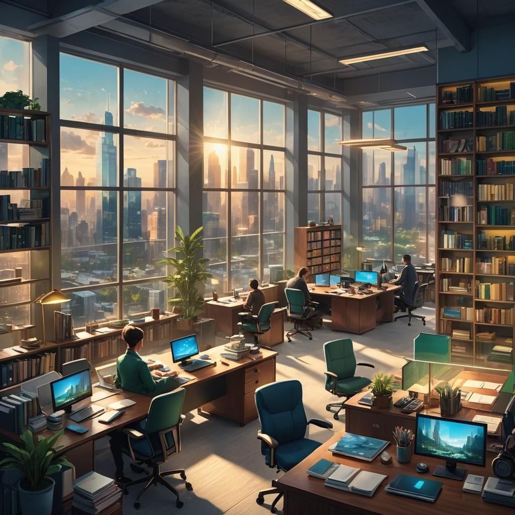 Modern Office with City View in Digital Matte Style