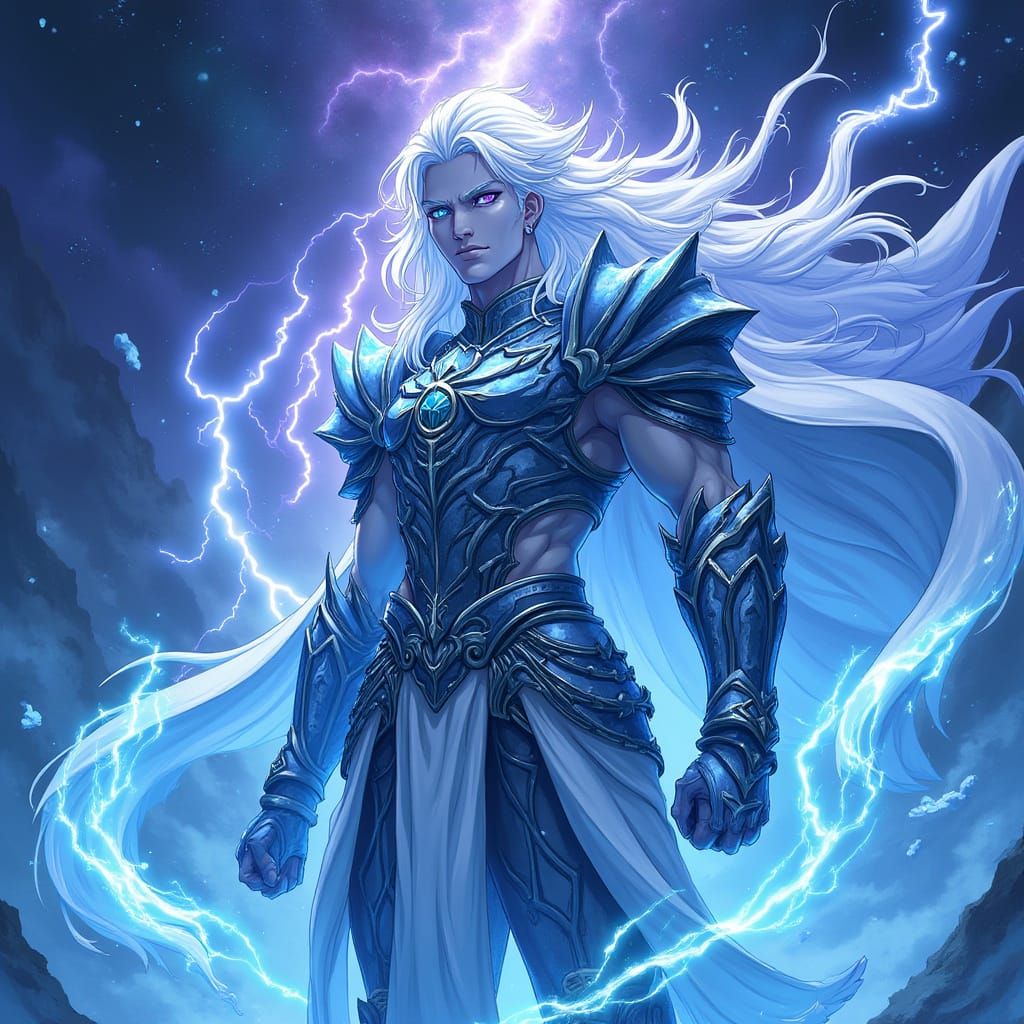 Anime God of Ice and Thunder in Aurora
