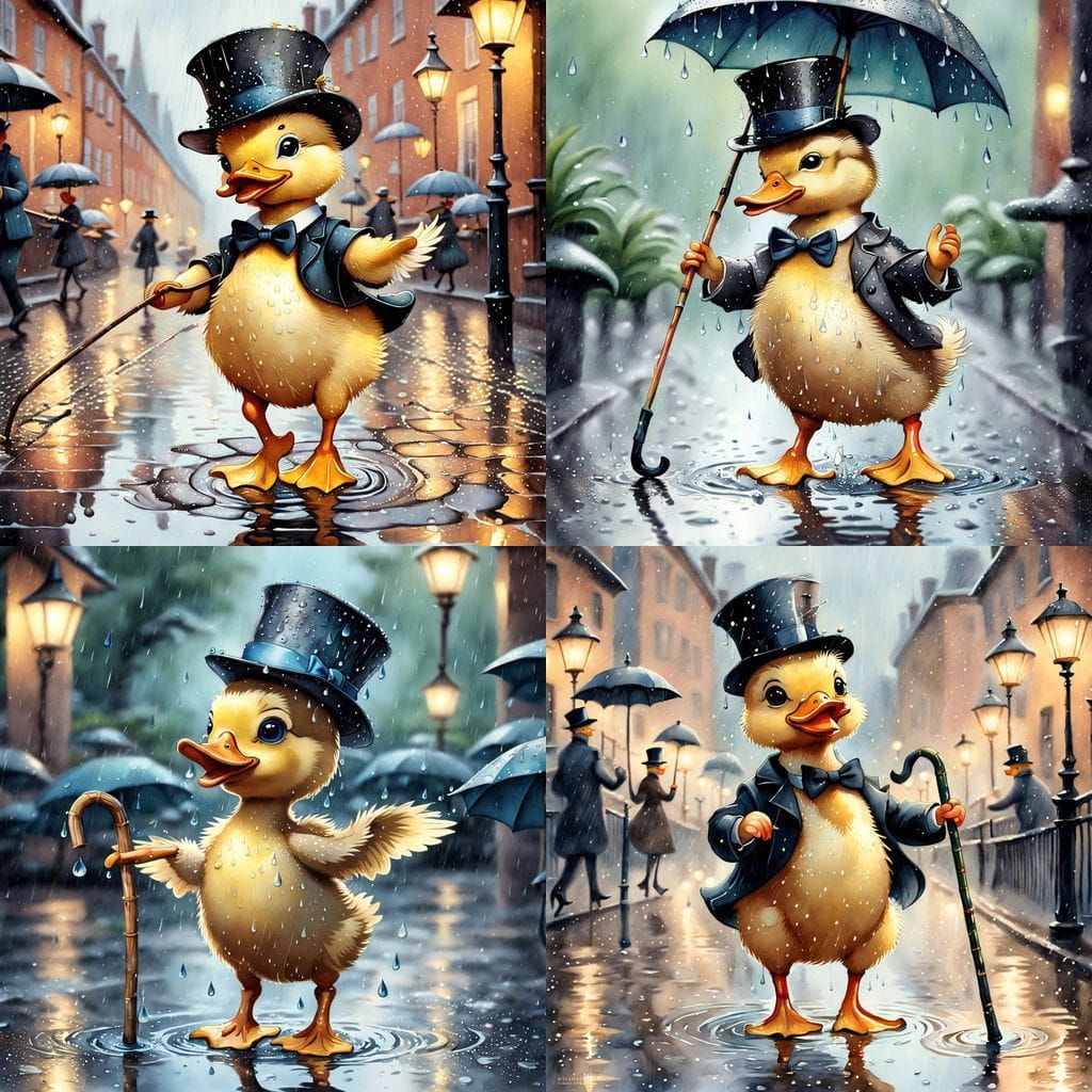 Dancing Duckling with Top Hat and Cane