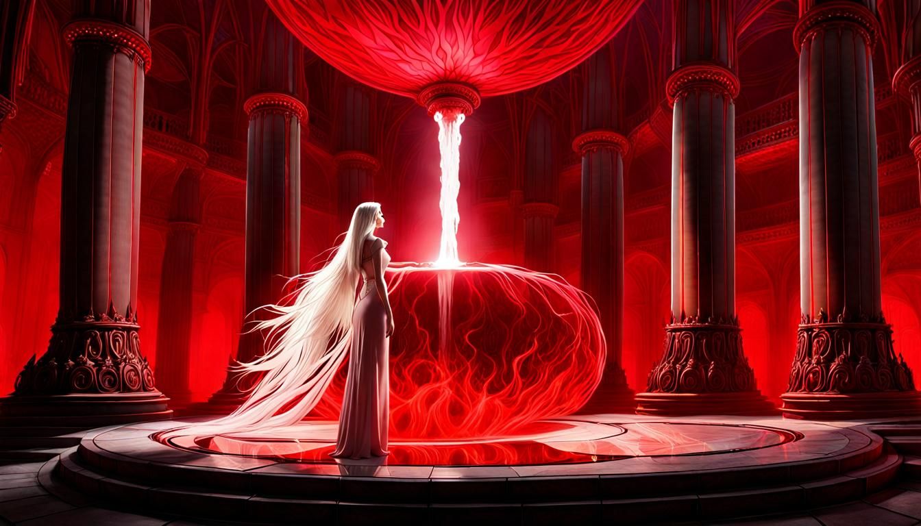 Ethereal Woman and Red Cylinder Grotto