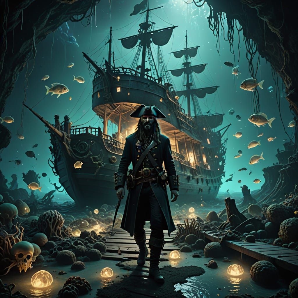 Ethereal Pirate Haunts Sunken Ship in Hyper-Realistic Digita...