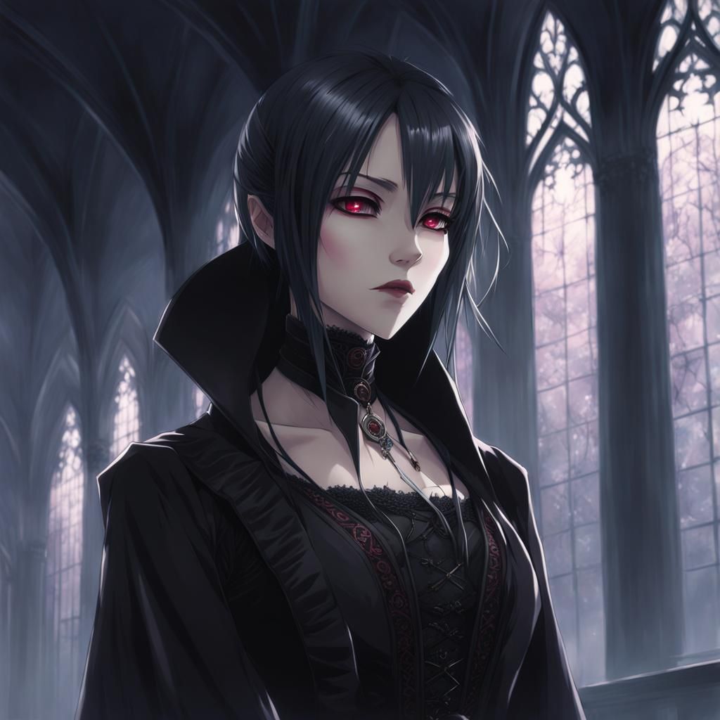 Ethereal Gothic Vampire Portrait in Anime Style