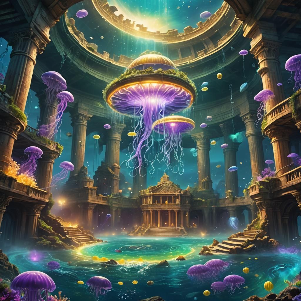 Mystical Underwater City Whirlpool in Fantasy Painting