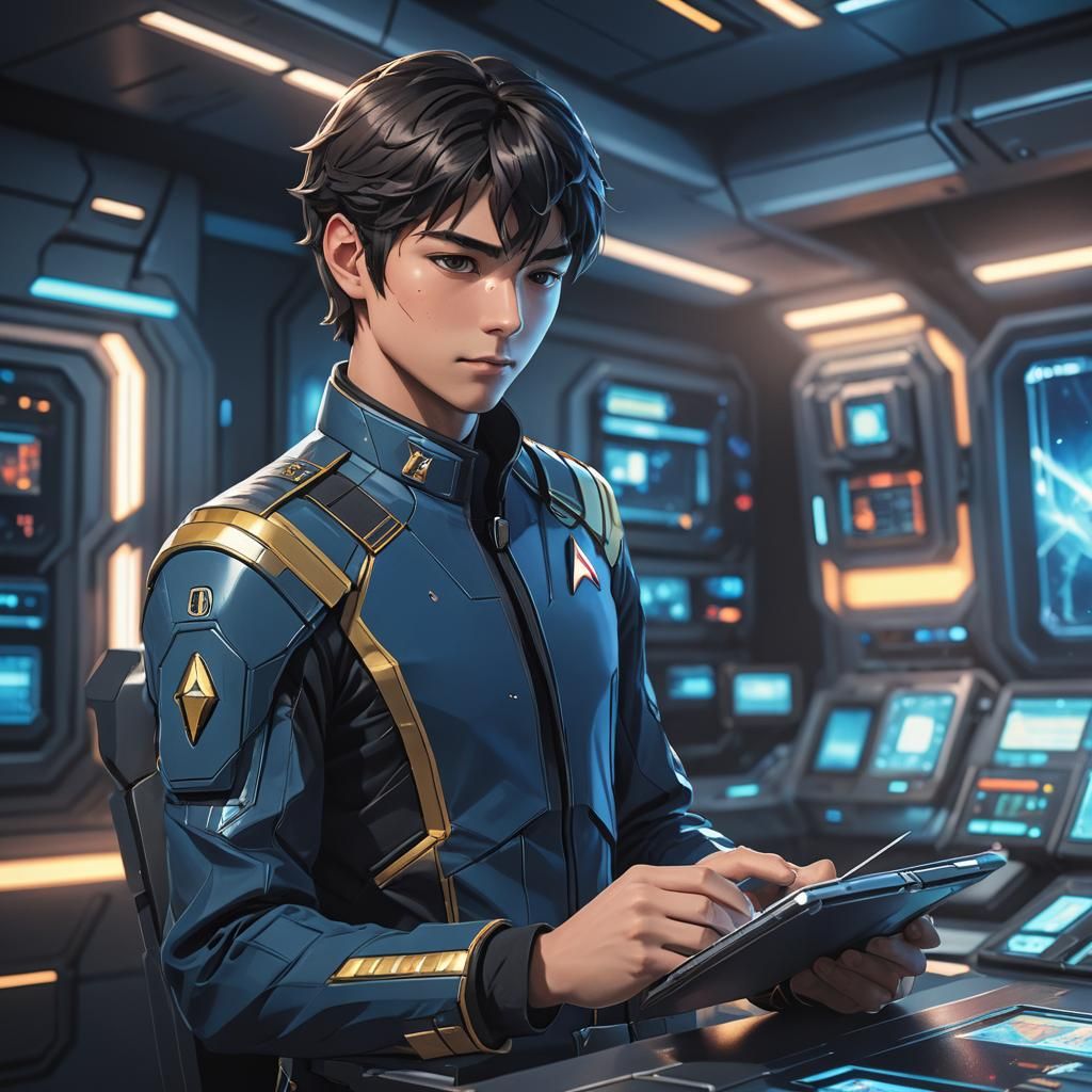 Starfleet Officer Examines PADD in Anime Concept Art